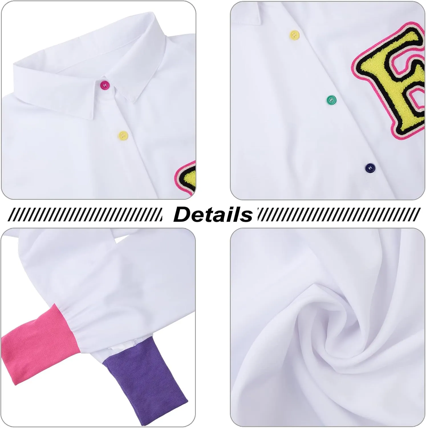 kaimimei Shirt Dress for Women Sexy-Color Block Letter Embroidery Button Down Long Sleeve Ribbed Cuff Club Blouse Mini Dress
