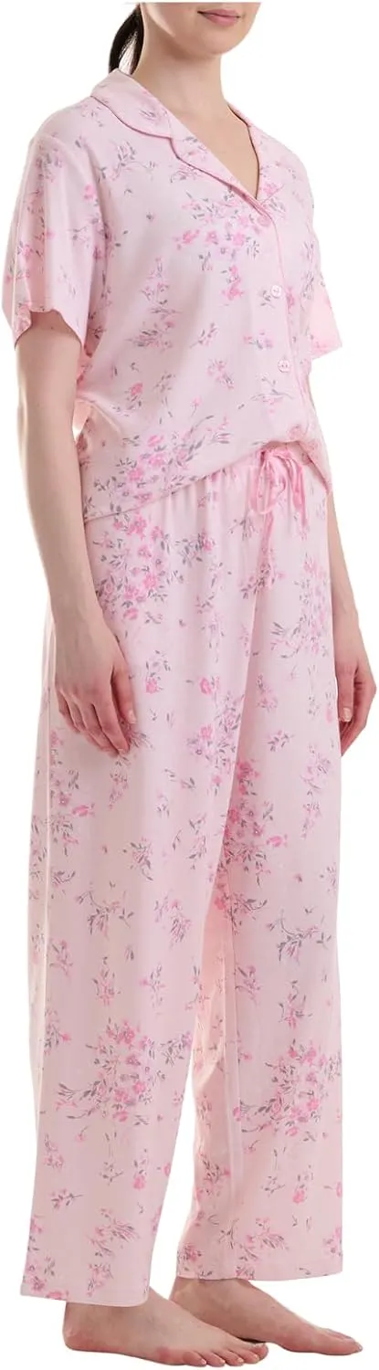 Karen Neuburger Women's Plus Size Blossom Short Sleeve Printed Girlfriend Pj Set