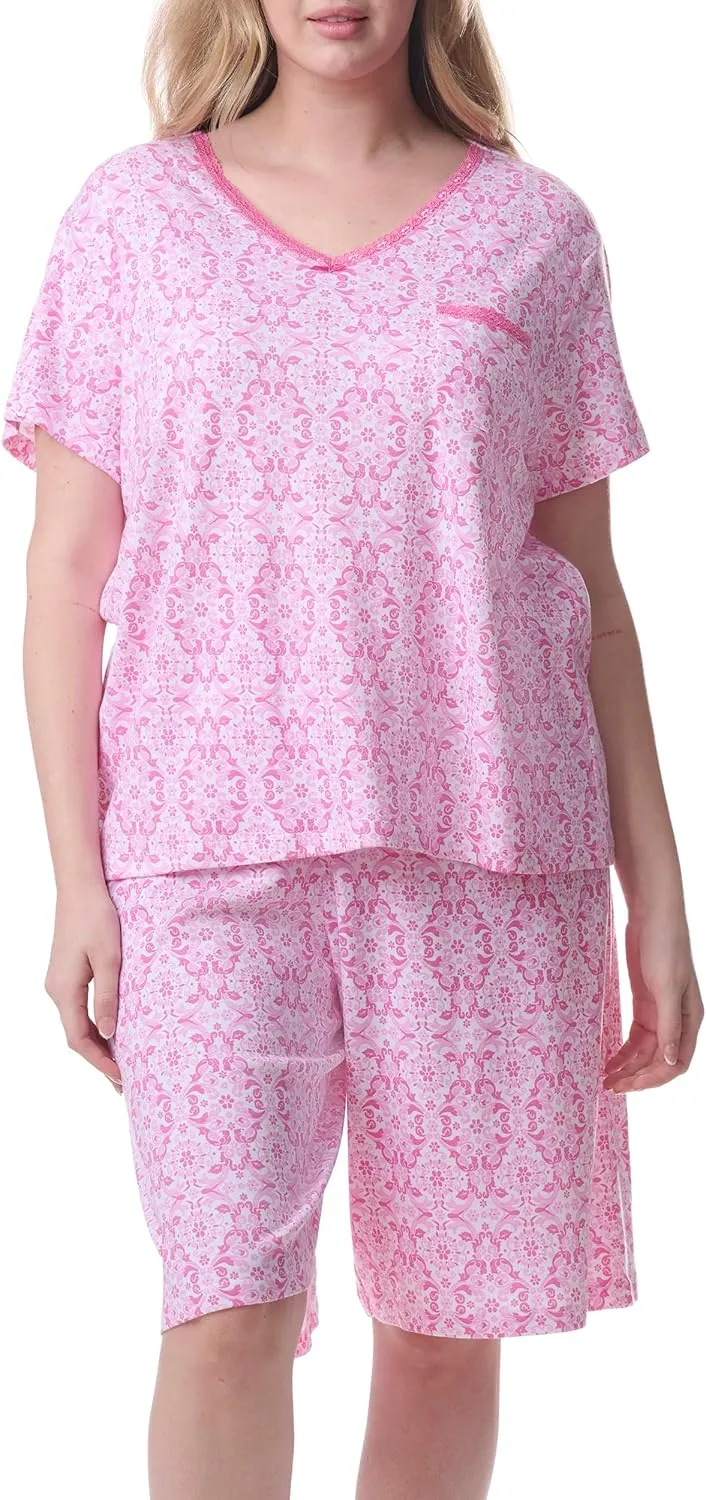 Karen Neuburger Women's Plus Size Sleeve Tee and Bermuda Short Pajama Set