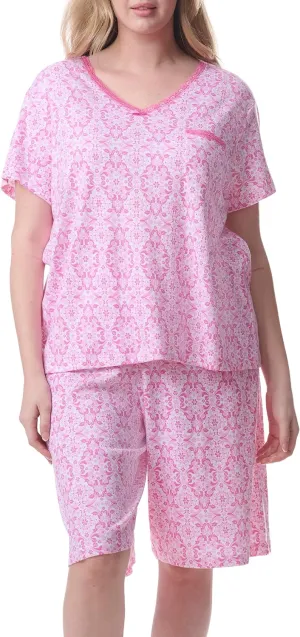 Karen Neuburger Women's Plus Size Sleeve Tee and Bermuda Short Pajama Set