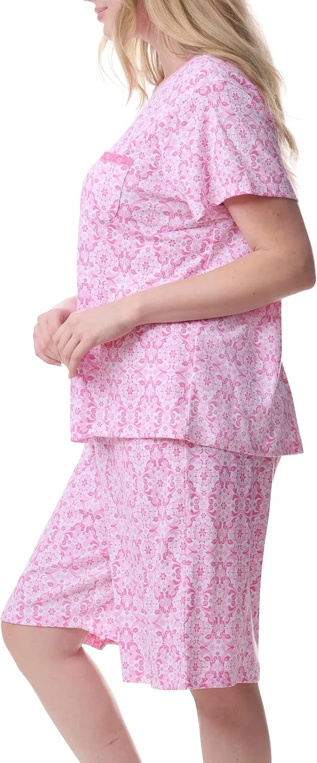 Karen Neuburger Women's Plus Size Sleeve Tee and Bermuda Short Pajama Set