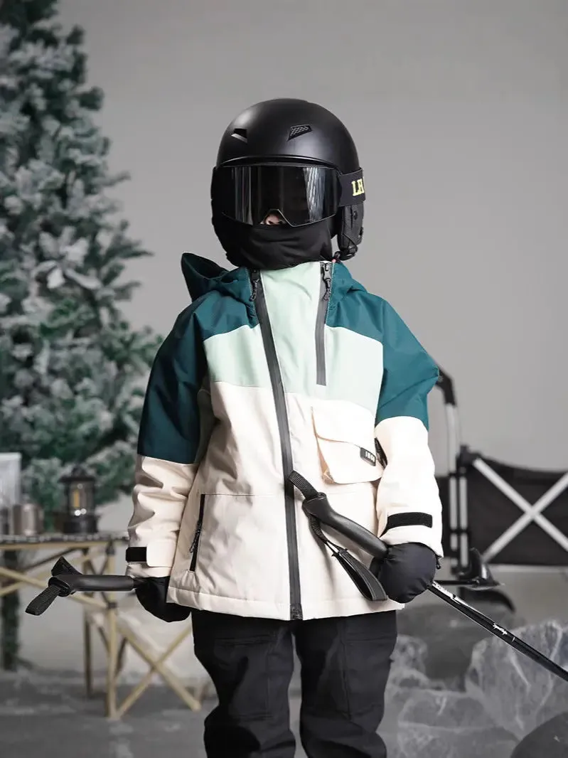 Kids Hooded Snowboarding Jacket Windproof Ski Bibs Pants