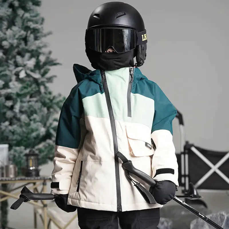 Kids Hooded Snowboarding Jacket Windproof Ski Bibs Pants