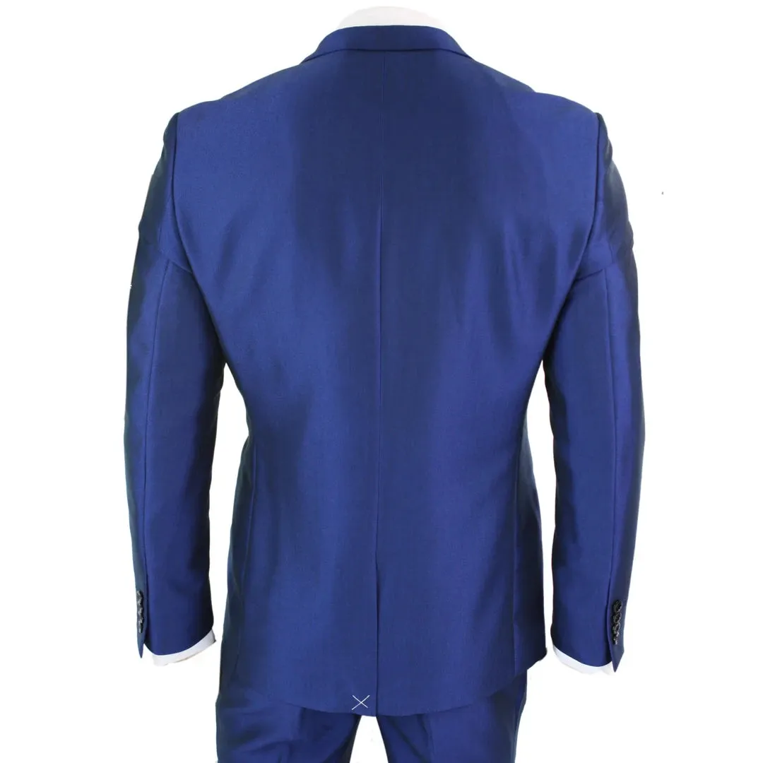 Kingsley - Men's 3 Piece Shiny Blue Wedding Prom Party Suit Formal