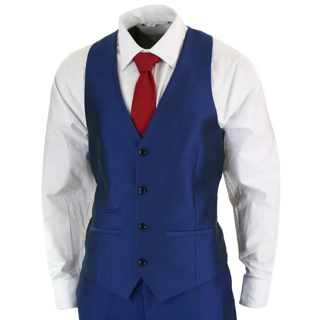 Kingsley - Men's 3 Piece Shiny Blue Wedding Prom Party Suit Formal