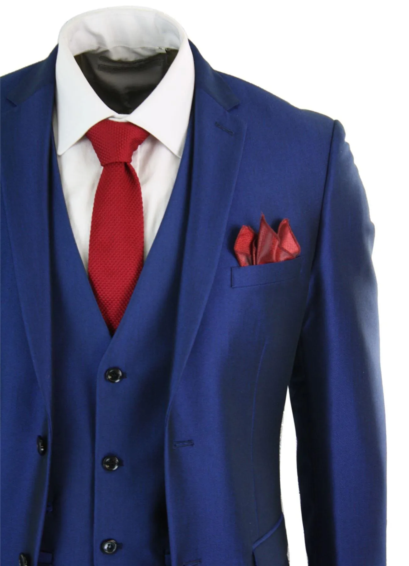 Kingsley - Men's 3 Piece Shiny Blue Wedding Prom Party Suit Formal