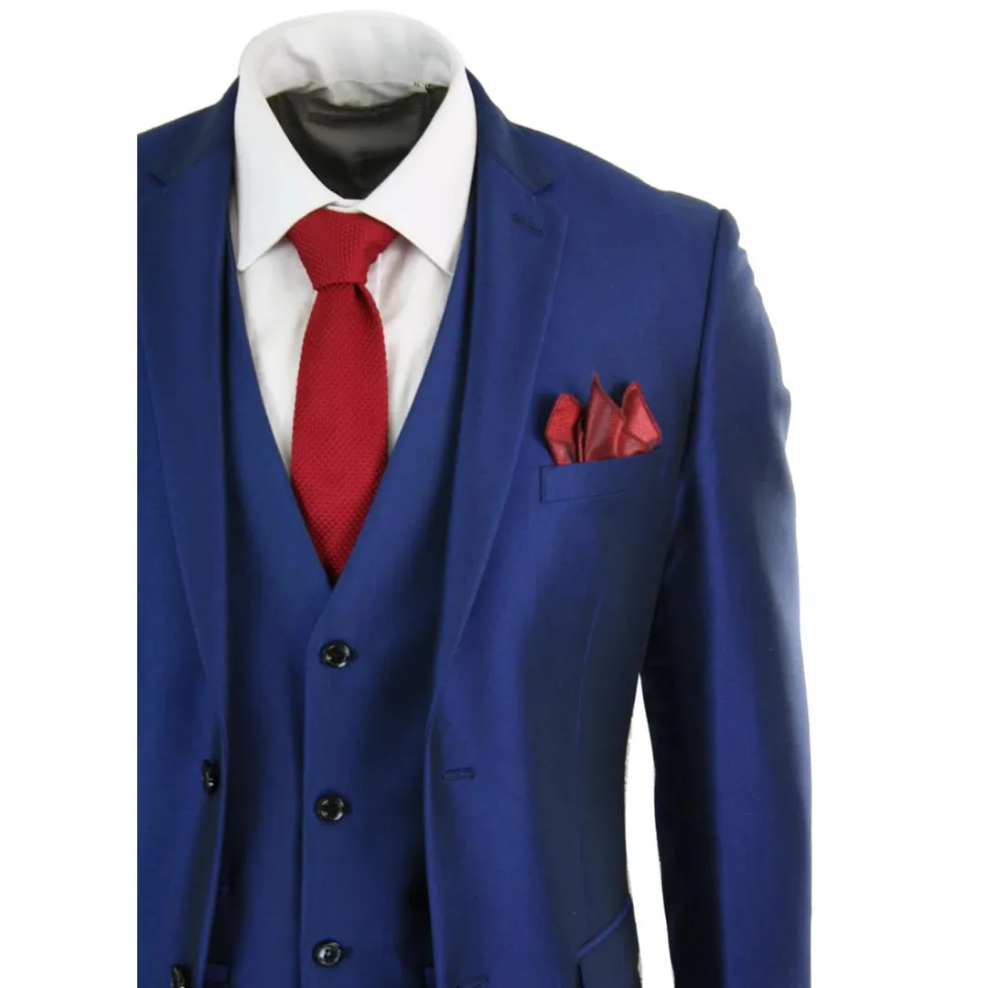 Kingsley - Men's 3 Piece Shiny Blue Wedding Prom Party Suit Formal