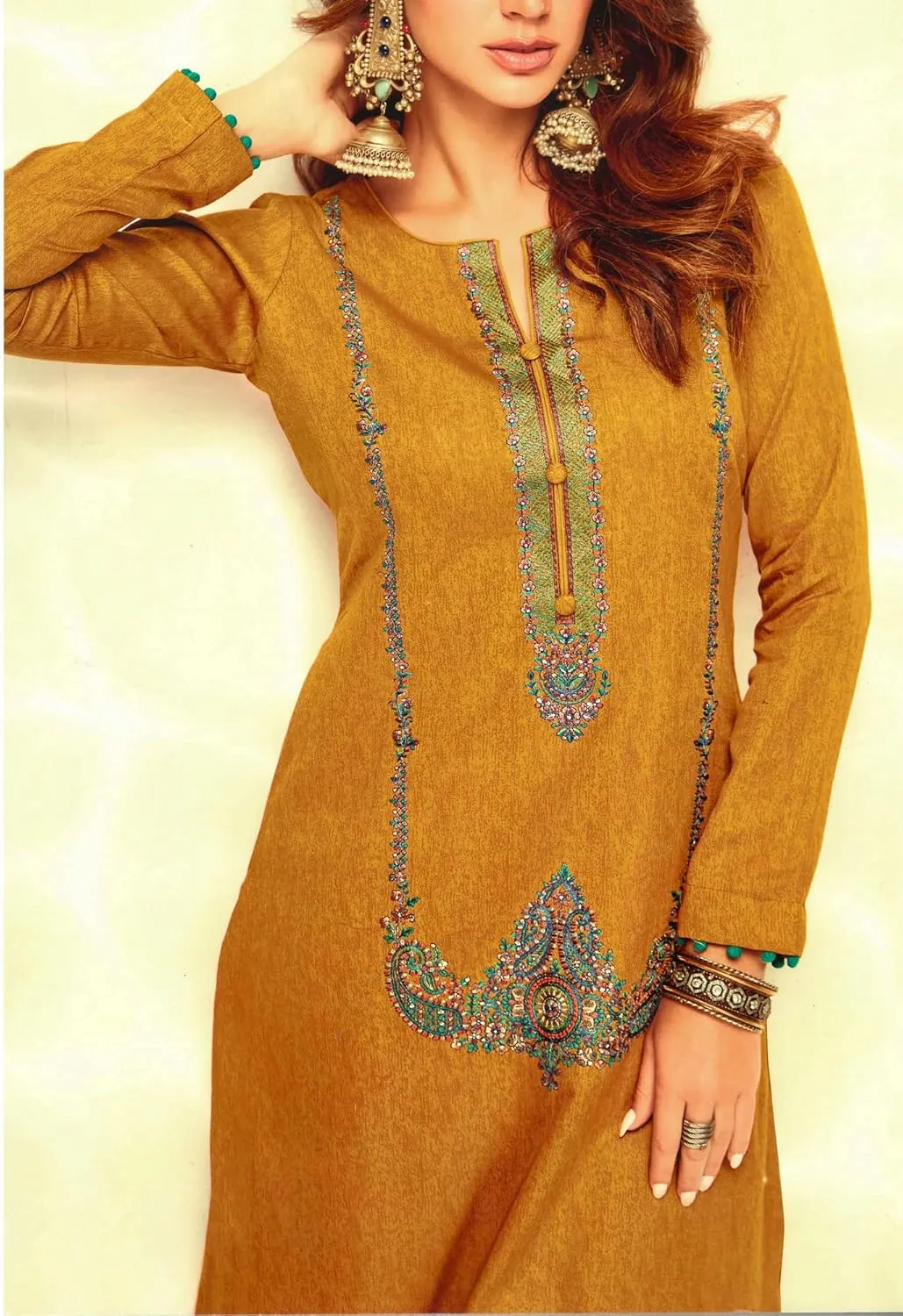 ladyline Women's Lawn Cotton Salwar Kameez - Digital Printed with Neck and Daman Embroidered Dress
