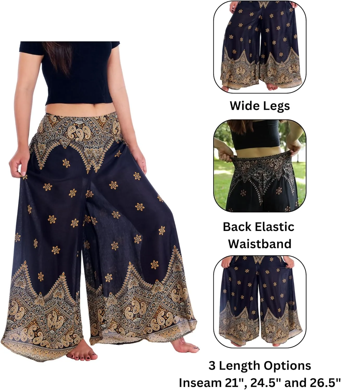 Lannaclothesdesign Palazzo Pants for Women Wide Leg Boho Harem Yoga Pants S M L XL Sizes