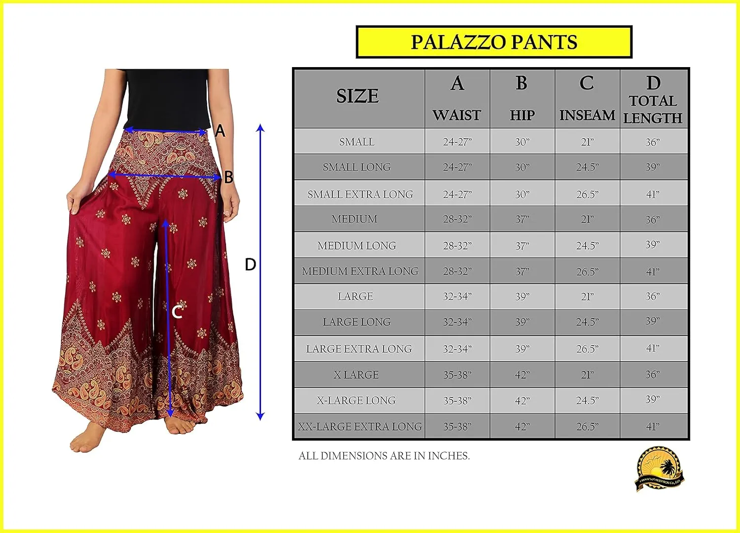 Lannaclothesdesign Palazzo Pants for Women Wide Leg Boho Harem Yoga Pants S M L XL Sizes