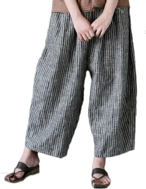 Laovanln Women's Linen Pants Summer Casual Loose Harem Pant Elastic Waist Wide Leg Baggy Trousers with Pockets