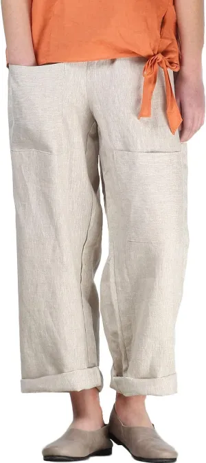 Laovanln Women's Linen Pants Summer Casual Loose Harem Pant Elastic Waist Wide Leg Baggy Trousers with Pockets