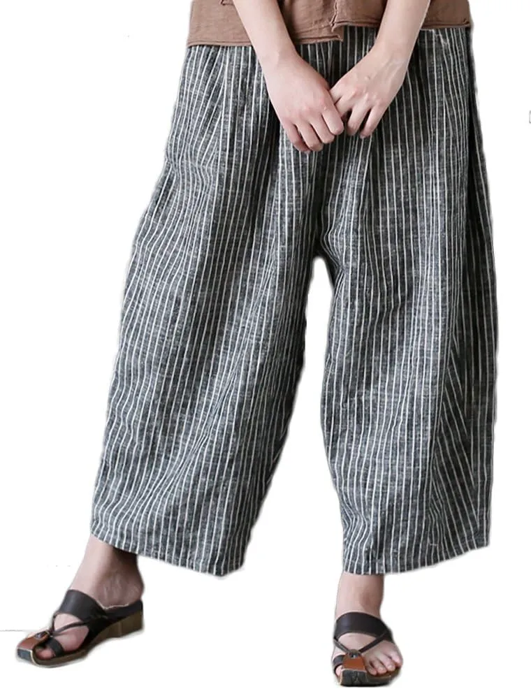 Laovanln Women's Linen Pants Summer Casual Loose Harem Pant Elastic Waist Wide Leg Baggy Trousers with Pockets