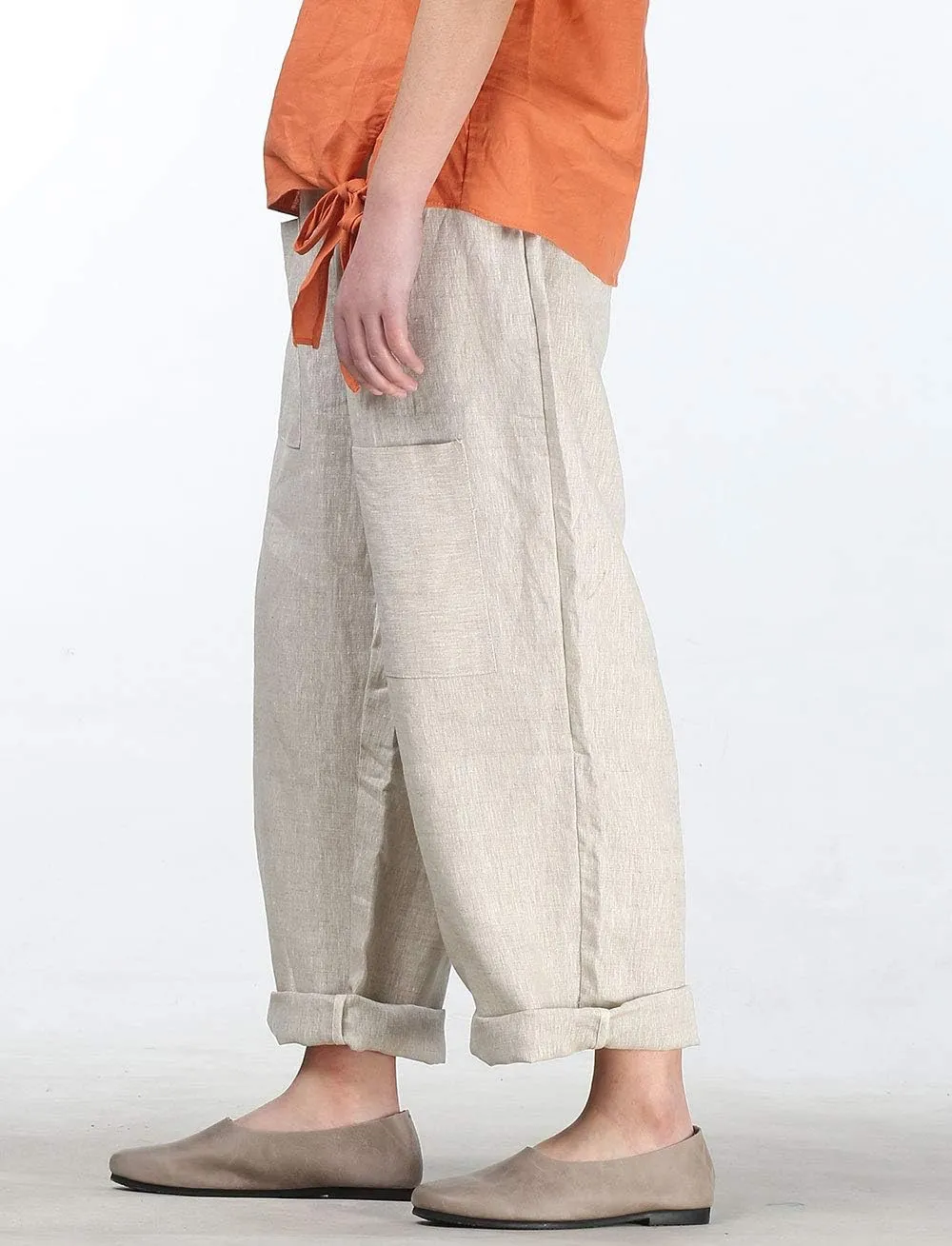 Laovanln Women's Linen Pants Summer Casual Loose Harem Pant Elastic Waist Wide Leg Baggy Trousers with Pockets