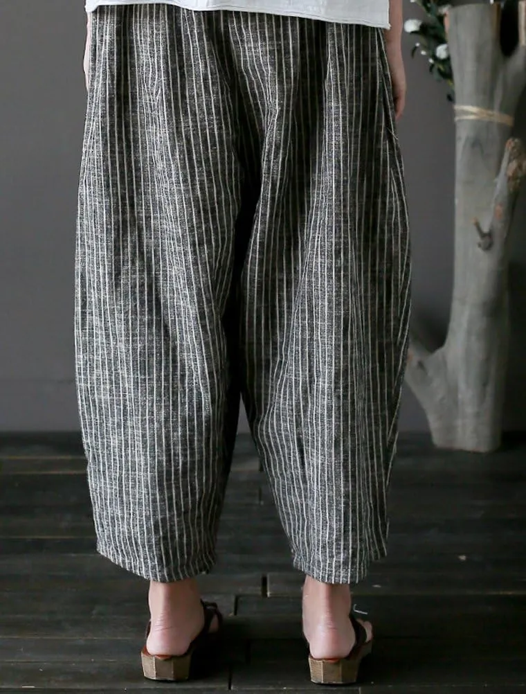 Laovanln Women's Linen Pants Summer Casual Loose Harem Pant Elastic Waist Wide Leg Baggy Trousers with Pockets