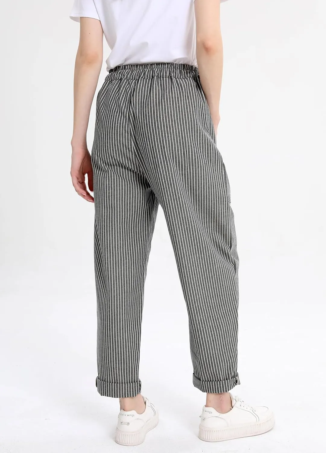 Laovanln Women's Linen Pants Summer Casual Loose Harem Pant Elastic Waist Wide Leg Baggy Trousers with Pockets