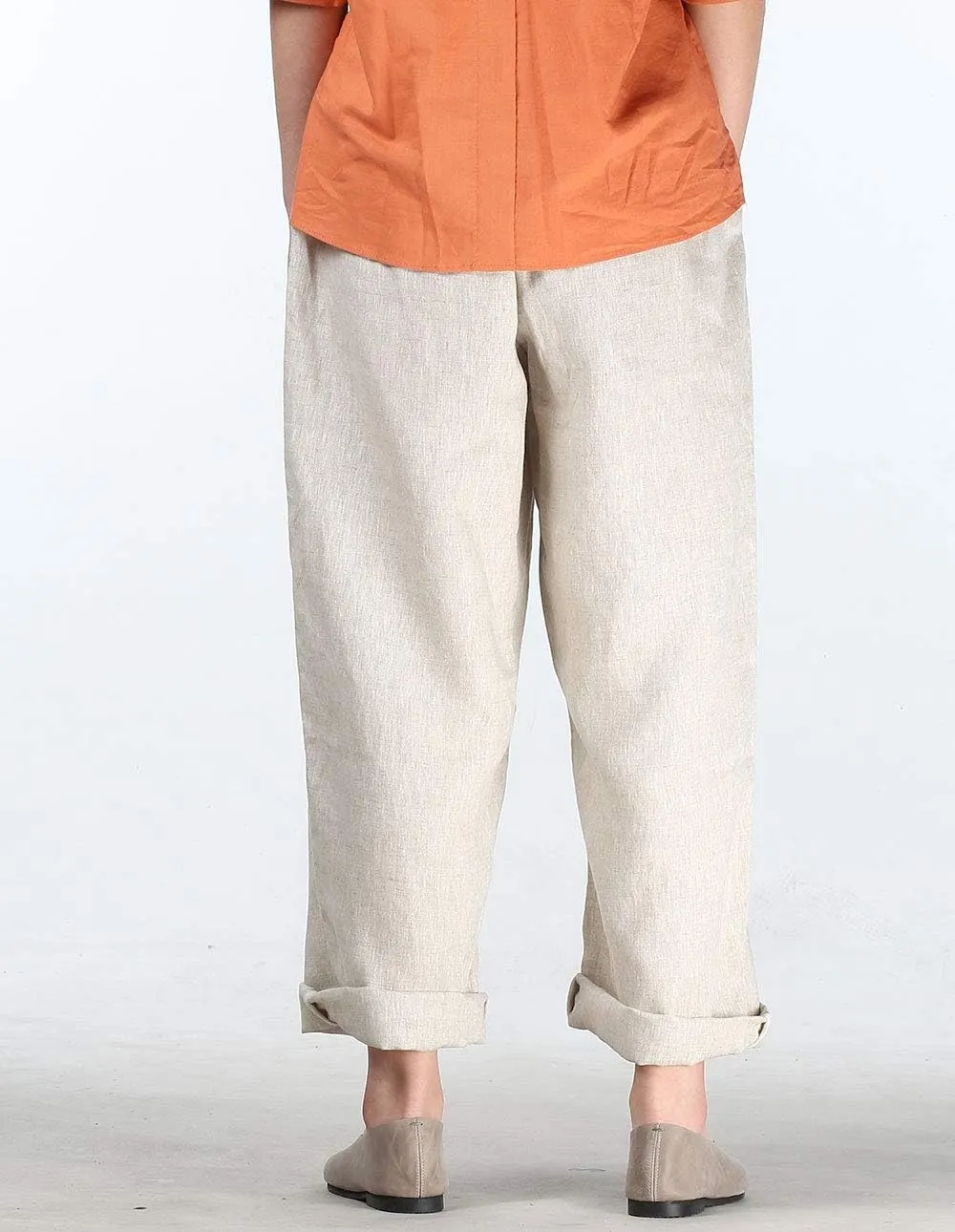 Laovanln Women's Linen Pants Summer Casual Loose Harem Pant Elastic Waist Wide Leg Baggy Trousers with Pockets