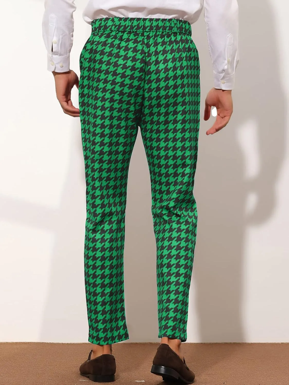 Lars Amadeus Houndstooth Dress Pants for Men's Big and Tall Regular Fit Plaid Checked Trousers
