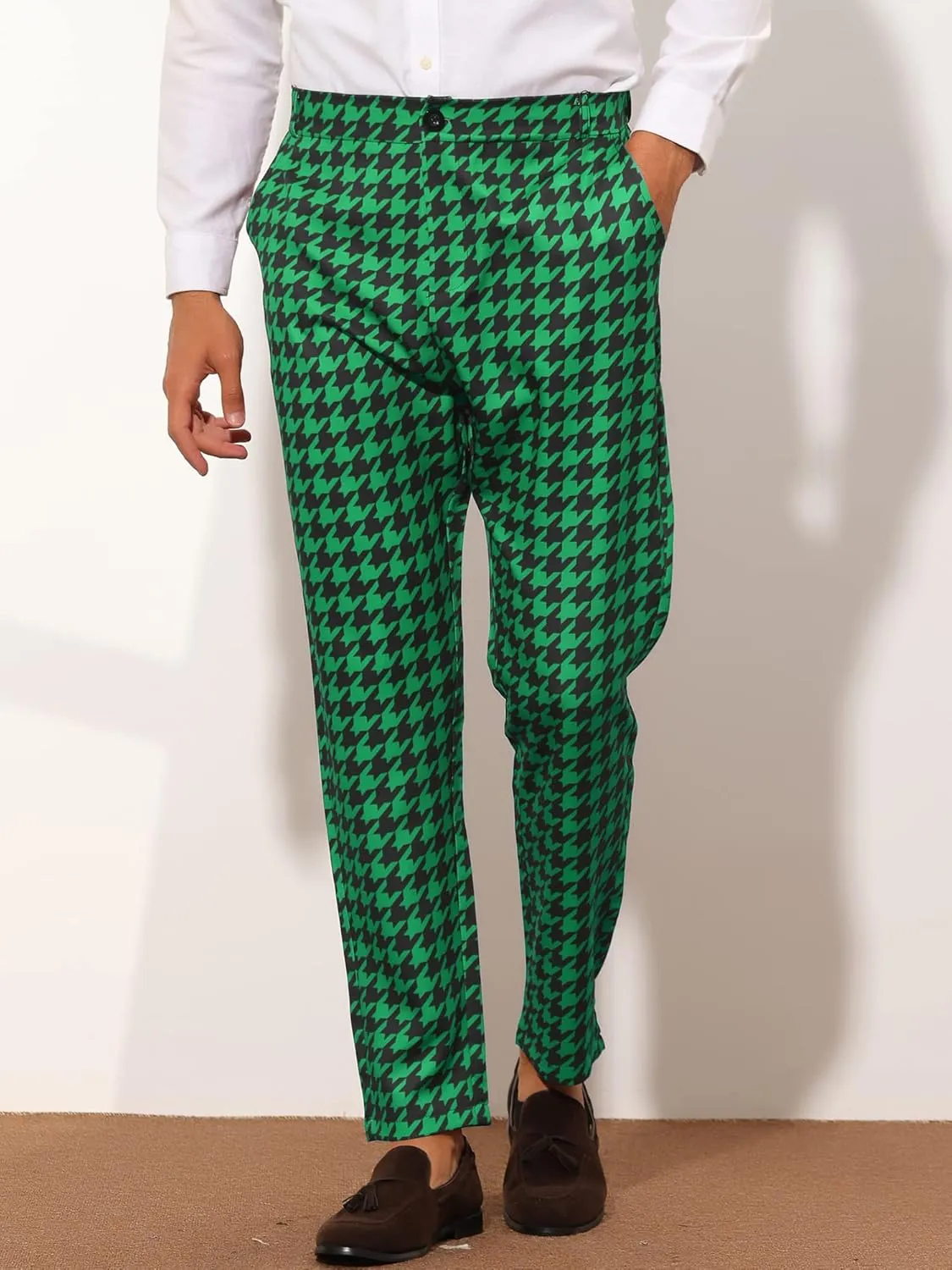 Lars Amadeus Houndstooth Dress Pants for Men's Big and Tall Regular Fit Plaid Checked Trousers