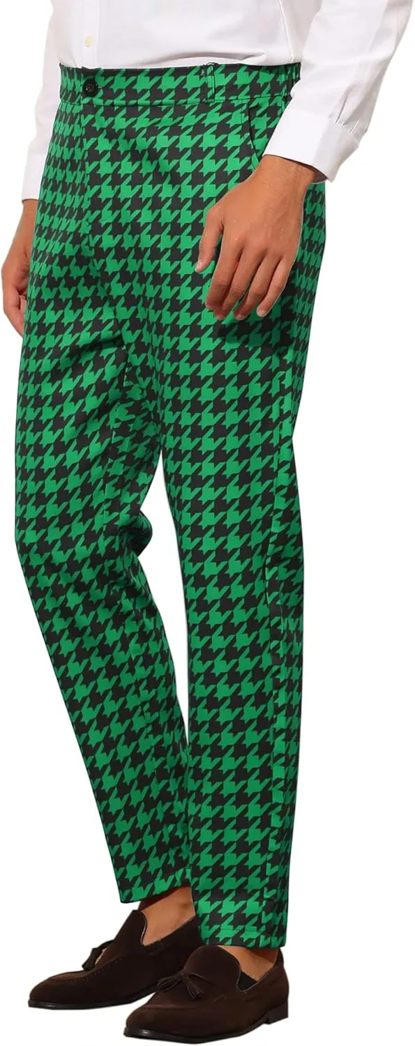 Lars Amadeus Houndstooth Dress Pants for Men's Big and Tall Regular Fit Plaid Checked Trousers