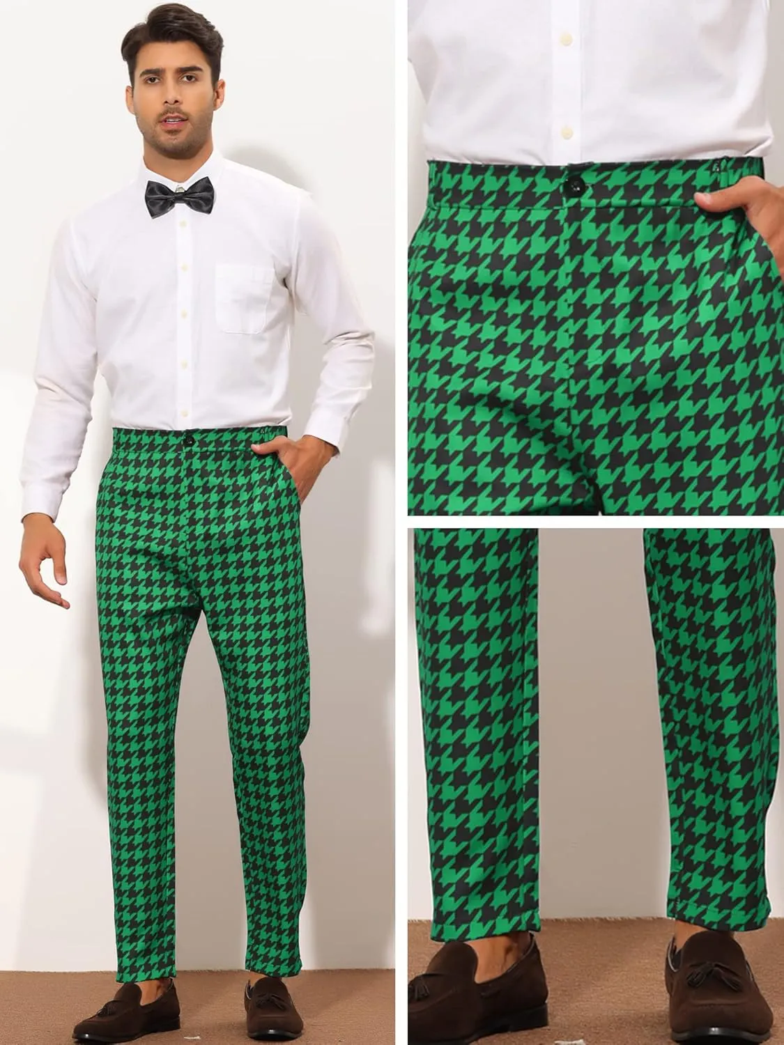 Lars Amadeus Houndstooth Dress Pants for Men's Big and Tall Regular Fit Plaid Checked Trousers
