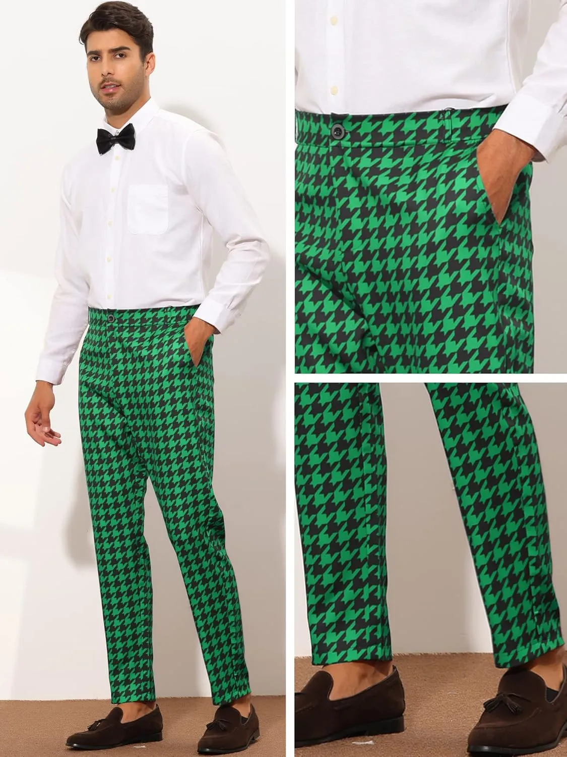Lars Amadeus Houndstooth Dress Pants for Men's Big and Tall Regular Fit Plaid Checked Trousers