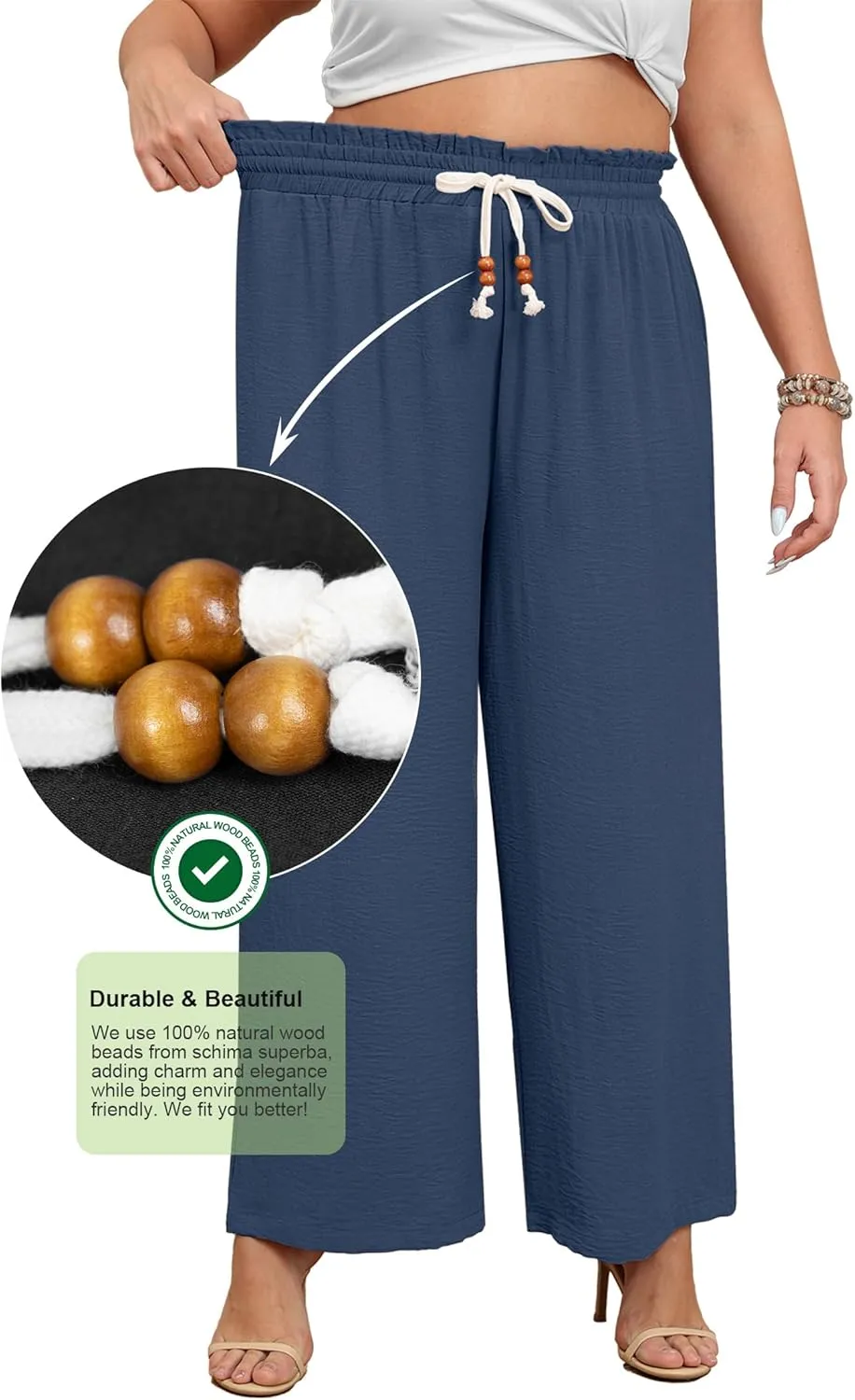 Lastshe Plus Size Wide Leg Pants for Women Elastic High Waisted Drawstring Loose Lounge Long Palazzo Trousers with Pockets