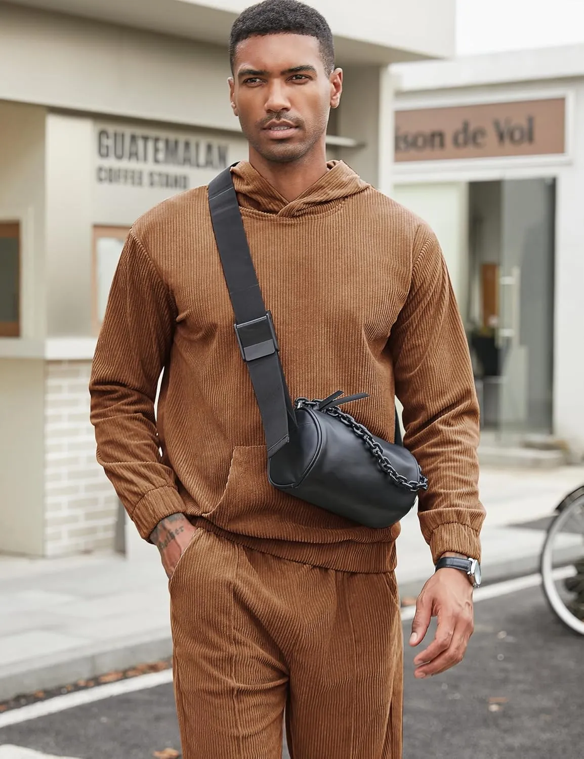 LecGee Men's 2 Piece Corduroy Hoodie and Pants Outfits Long Sleeve Causal Autumn Winter Hoodie Tracksuit Sweatsuit Set