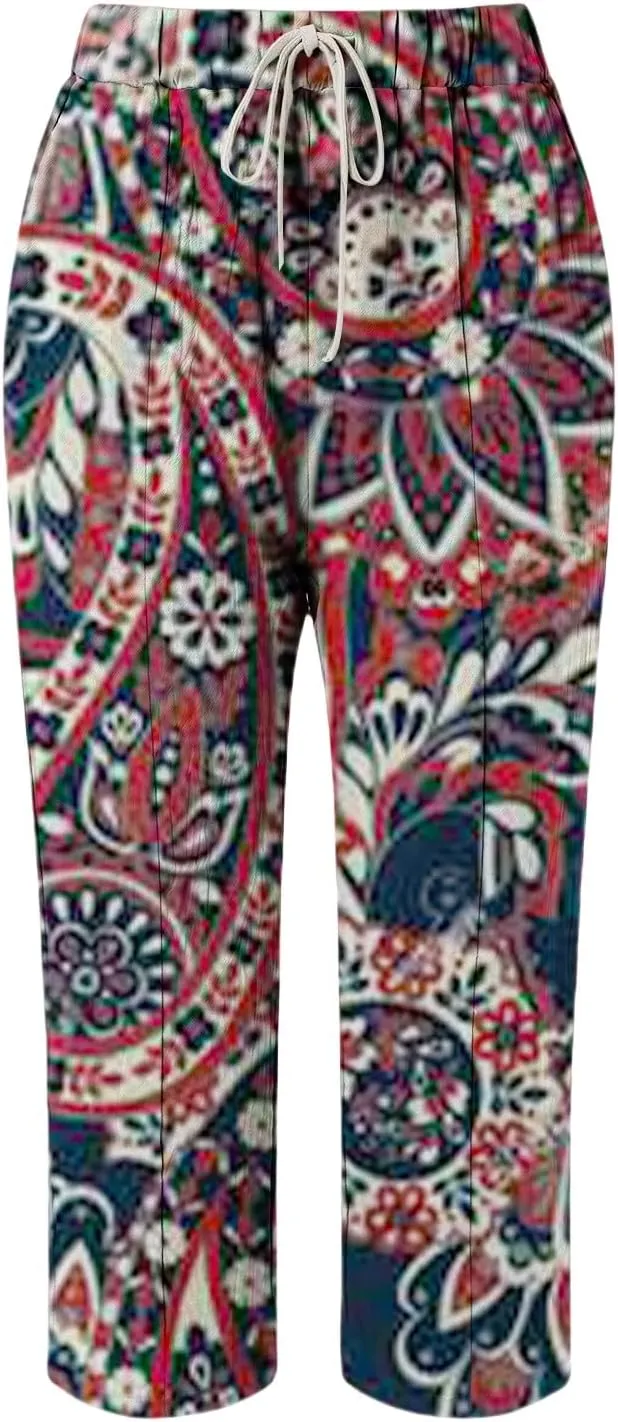 Leggings with Pockets for Women Drawstring Pants Plus Size Trendy Striped Spring Summer Gauze Pants Linen Pants Yoga
