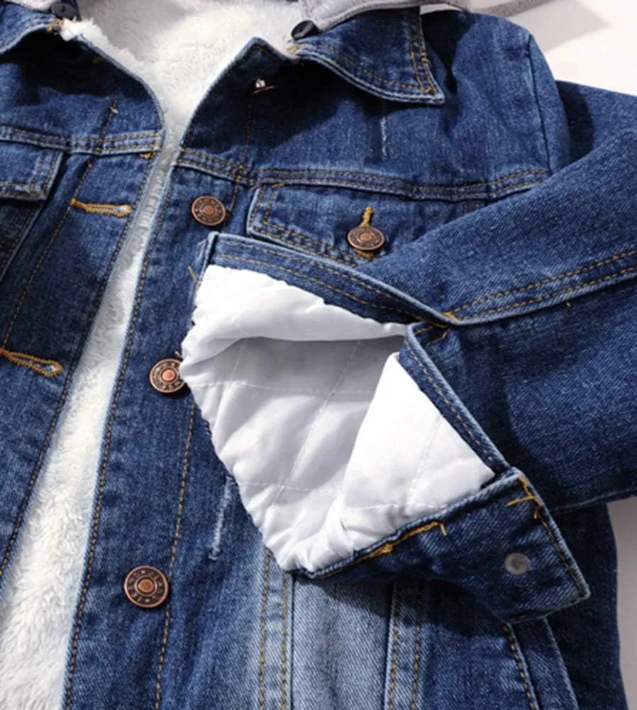 LifeShe Women's Winter Detachable Hoodie Sherpa Fur Fleece Lined Denim Jean Trucker Jacket Coat