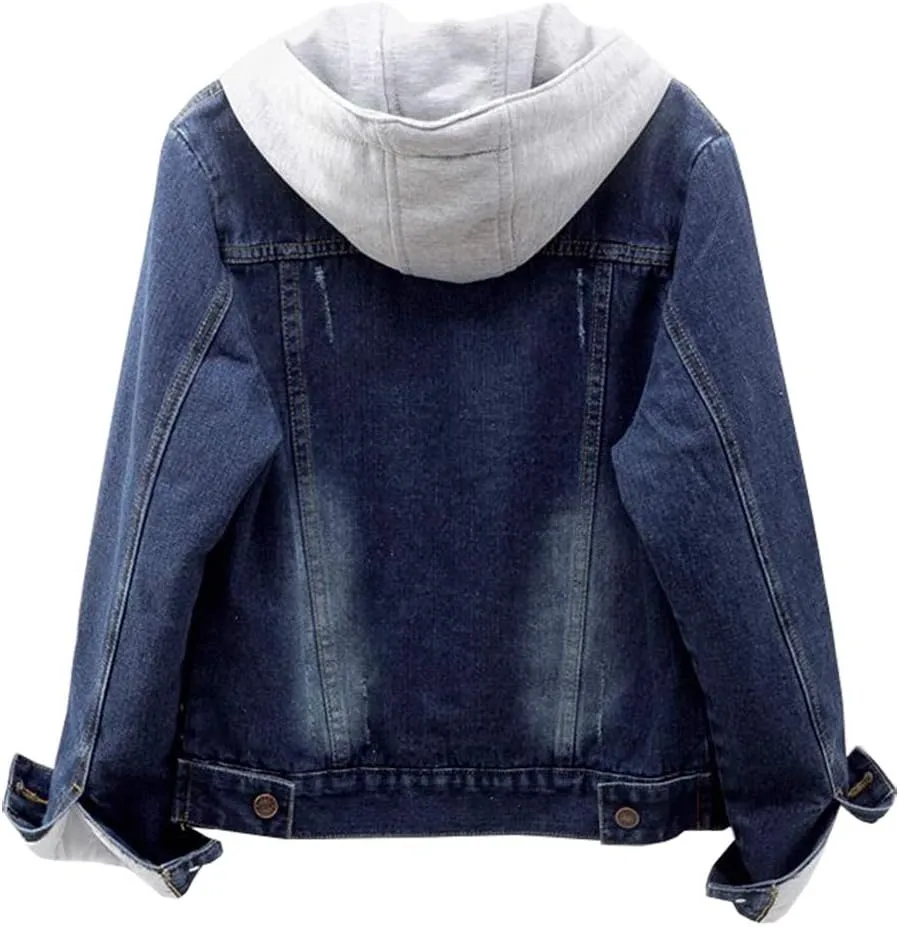 LifeShe Women's Winter Detachable Hoodie Sherpa Fur Fleece Lined Denim Jean Trucker Jacket Coat