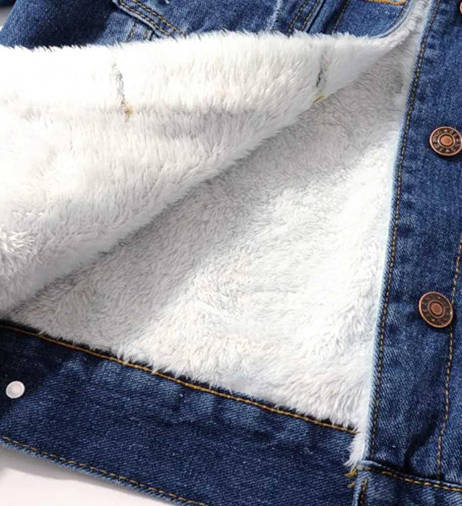LifeShe Women's Winter Detachable Hoodie Sherpa Fur Fleece Lined Denim Jean Trucker Jacket Coat