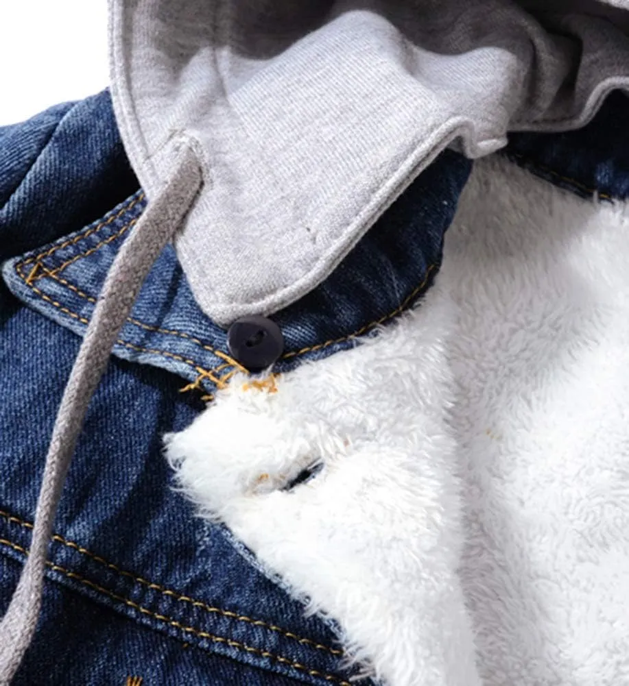 LifeShe Women's Winter Detachable Hoodie Sherpa Fur Fleece Lined Denim Jean Trucker Jacket Coat