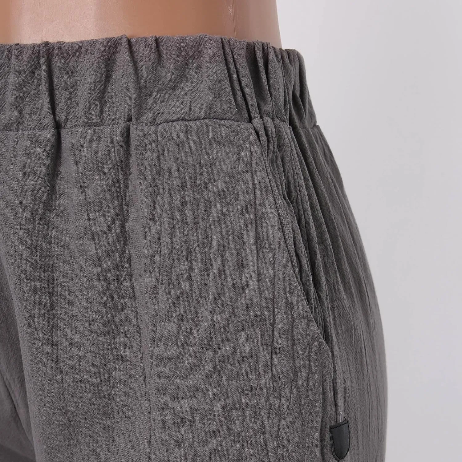 Linen Clothing for Women Casual Pants Summer Straight Wide Leg Loose Pants Elastic Waist Cropped Trouser