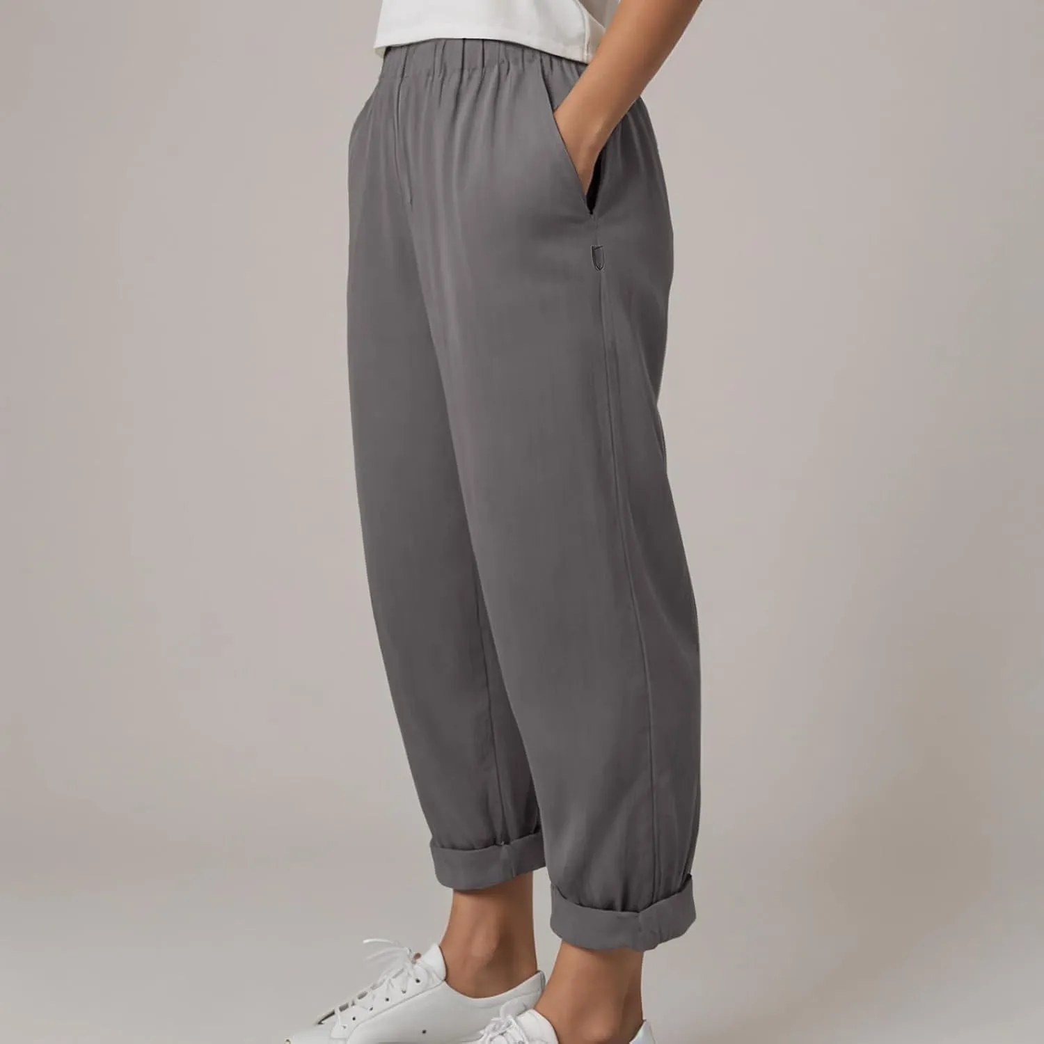 Linen Clothing for Women Casual Pants Summer Straight Wide Leg Loose Pants Elastic Waist Cropped Trouser