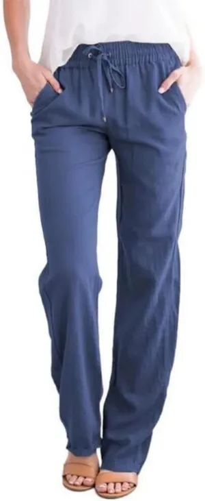 Linen Pants Women Summer 2025 Casual Beach Pants Elastic Waist Wide Leg Loose Long Length Trousers