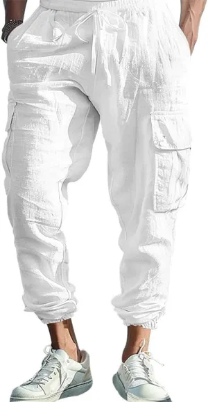LOAIHA Mens Casual Pants Elastic Waist Drawstring Yoga Baggy Tapered Harem Sweatpants Beach Trousers