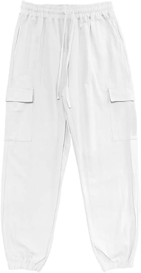 LOAIHA Mens Casual Pants Elastic Waist Drawstring Yoga Baggy Tapered Harem Sweatpants Beach Trousers
