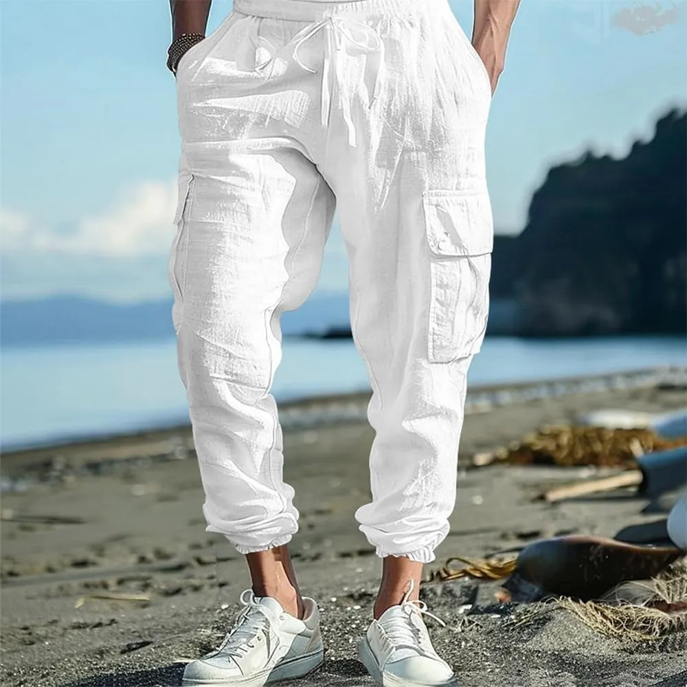 LOAIHA Mens Casual Pants Elastic Waist Drawstring Yoga Baggy Tapered Harem Sweatpants Beach Trousers