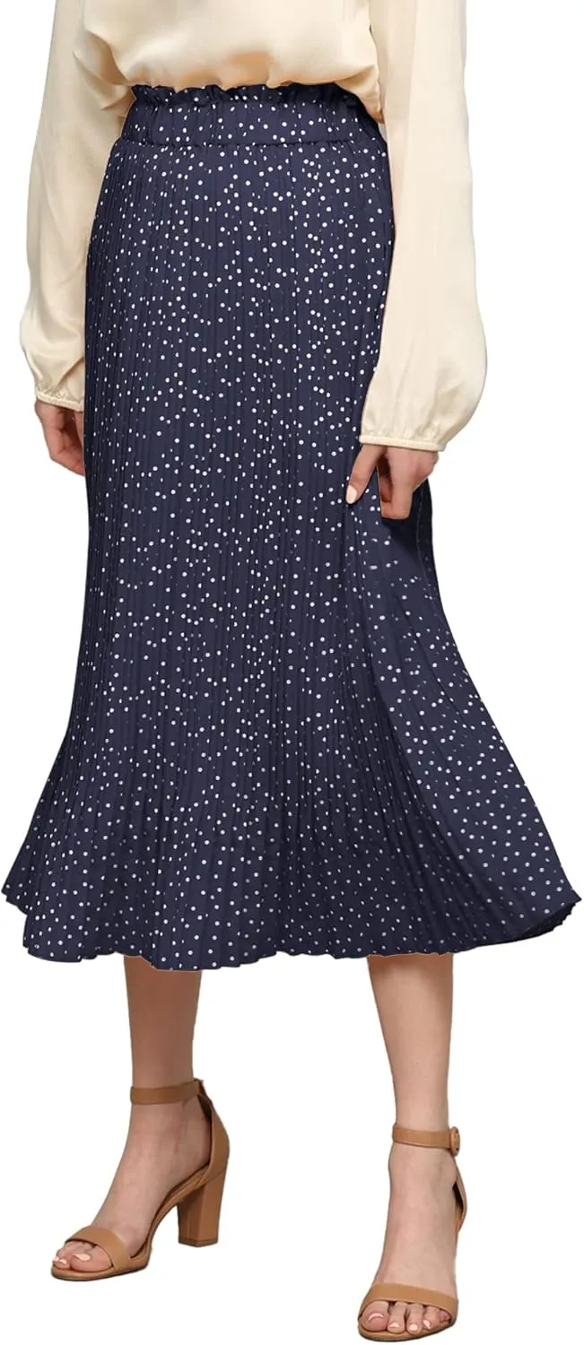 Lock and Love Womens High Waist Polka Dot Pleated Midi Swing Skirt with Pockets