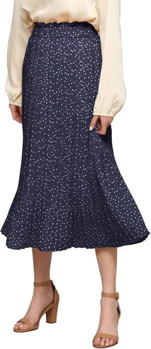 Lock and Love Womens High Waist Polka Dot Pleated Midi Swing Skirt with Pockets