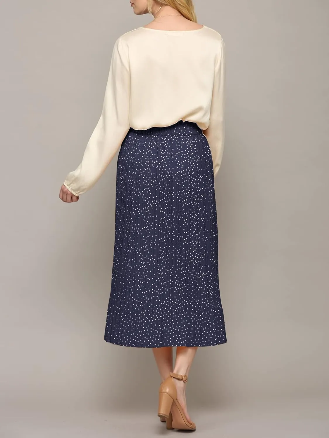 Lock and Love Womens High Waist Polka Dot Pleated Midi Swing Skirt with Pockets