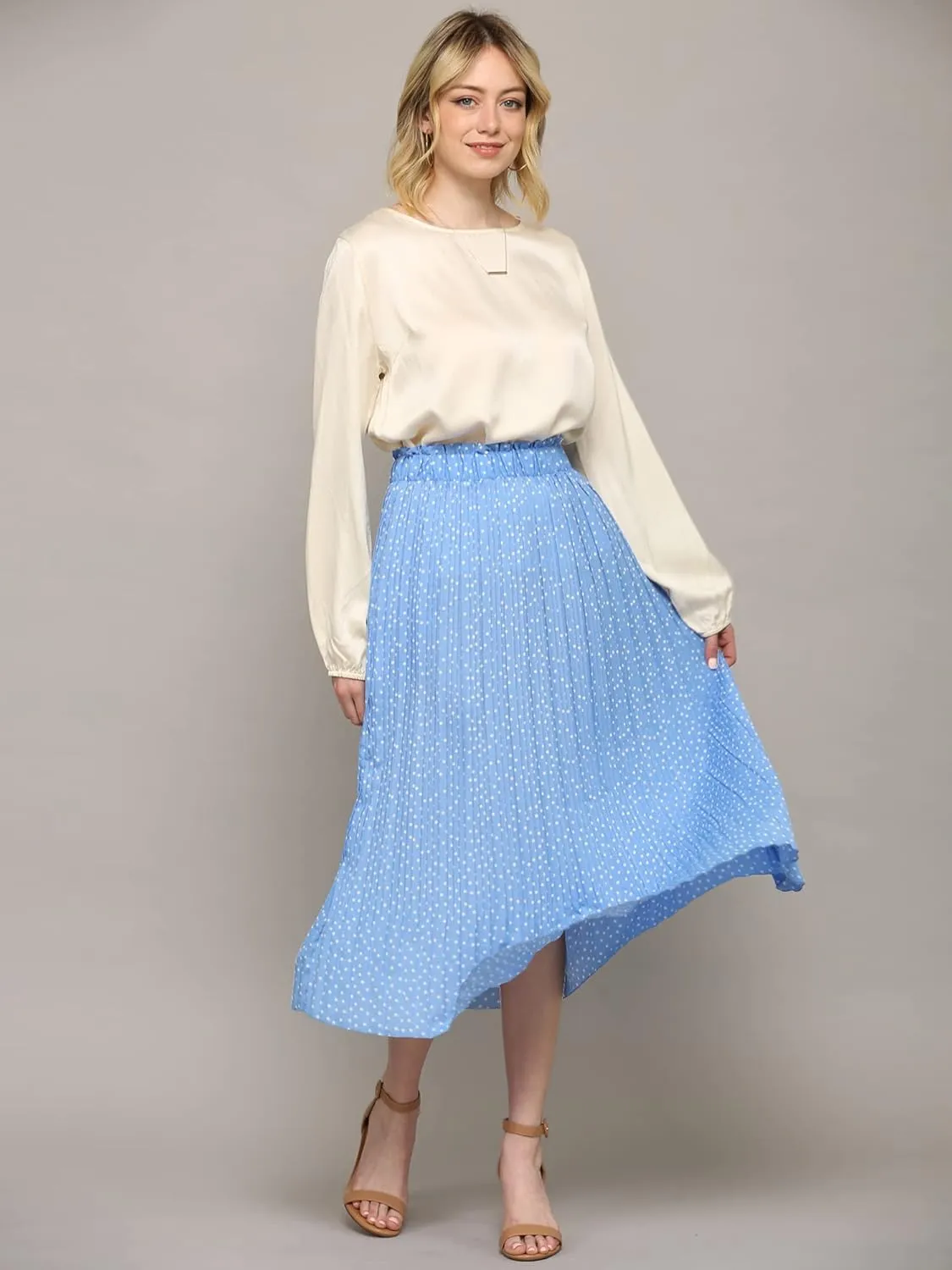 Lock and Love Womens High Waist Polka Dot Pleated Midi Swing Skirt with Pockets
