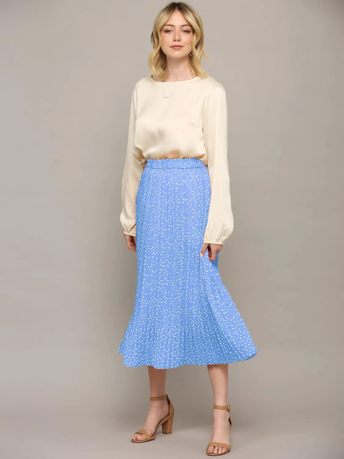 Lock and Love Womens High Waist Polka Dot Pleated Midi Swing Skirt with Pockets