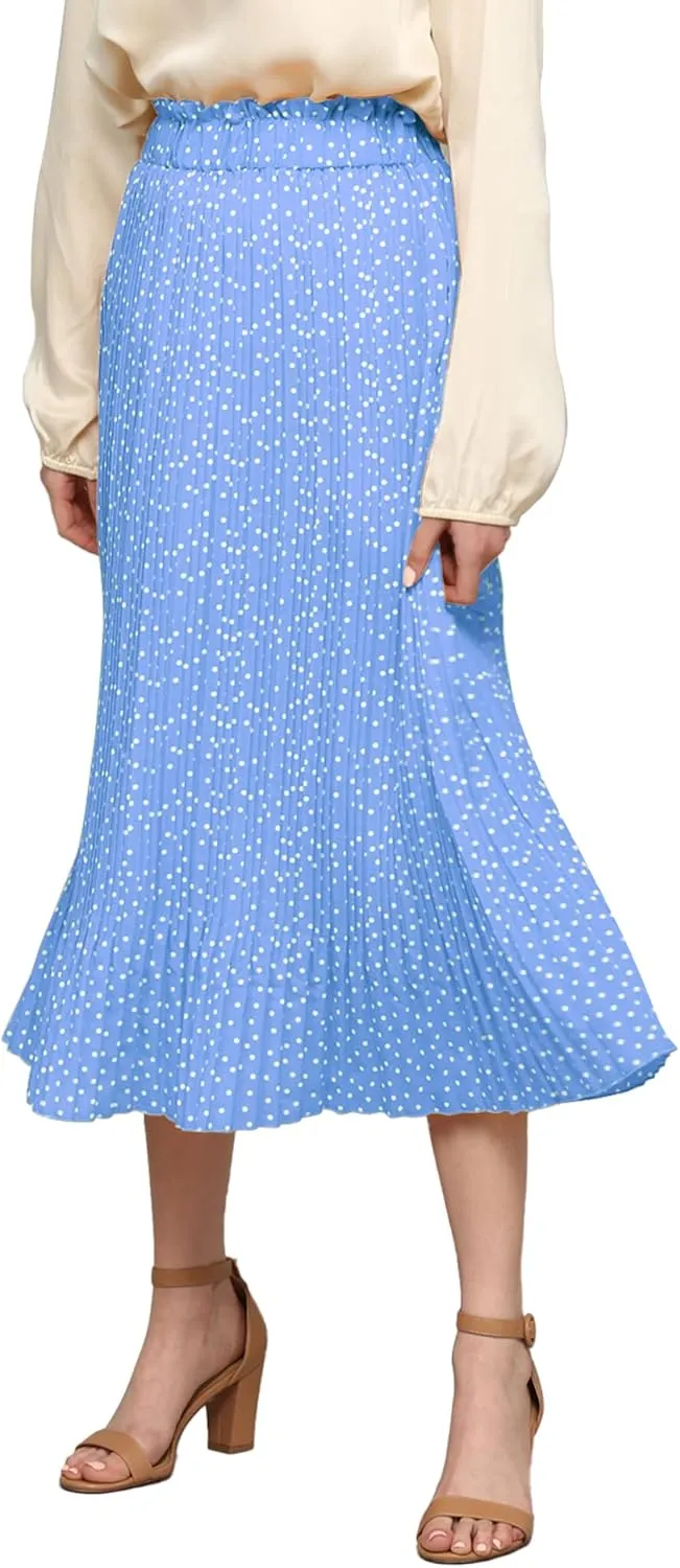 Lock and Love Womens High Waist Polka Dot Pleated Midi Swing Skirt with Pockets