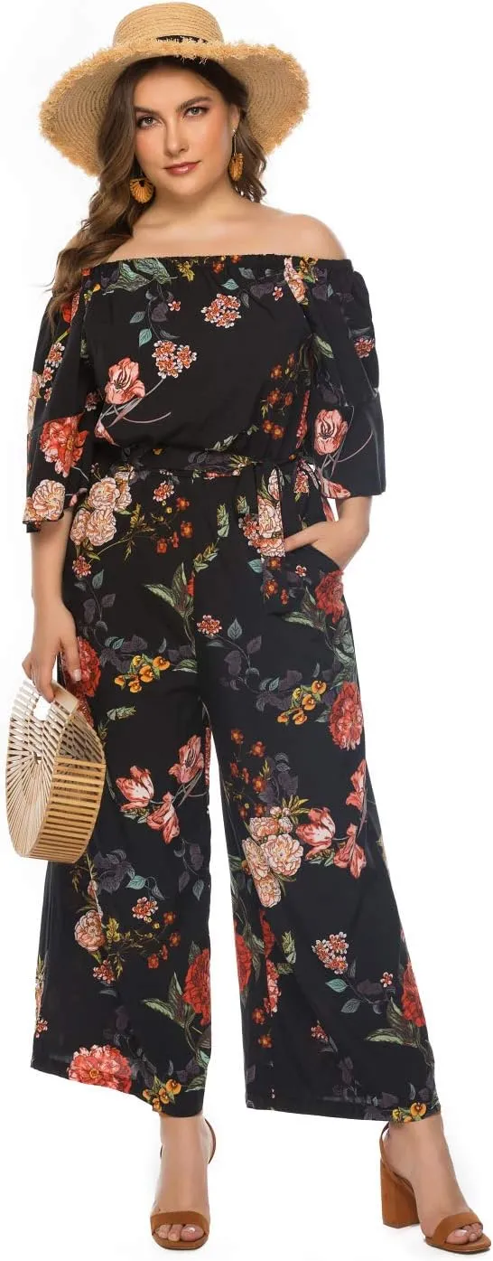Love Welove Fashion Summer Jumpsuits for Women 2025 Floral Off Shoulder Wide Leg One-Piece Romper Casual Dressy Outfit