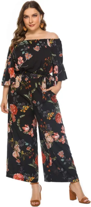 Love Welove Fashion Summer Jumpsuits for Women 2025 Floral Off Shoulder Wide Leg One-Piece Romper Casual Dressy Outfit