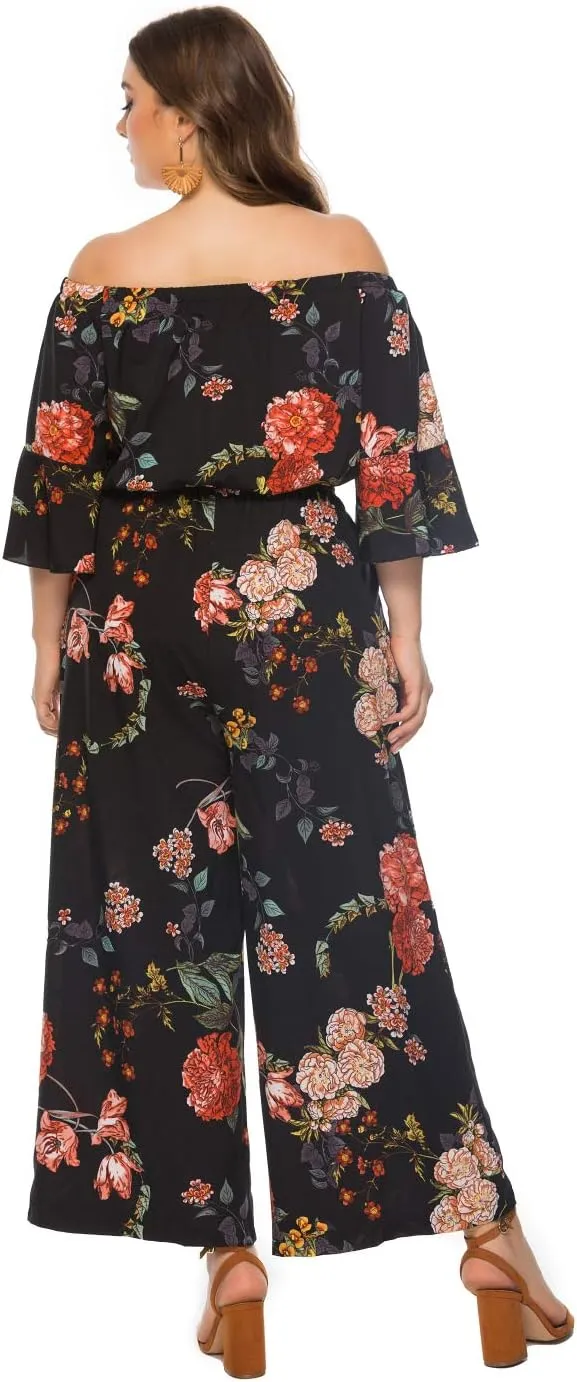 Love Welove Fashion Summer Jumpsuits for Women 2025 Floral Off Shoulder Wide Leg One-Piece Romper Casual Dressy Outfit