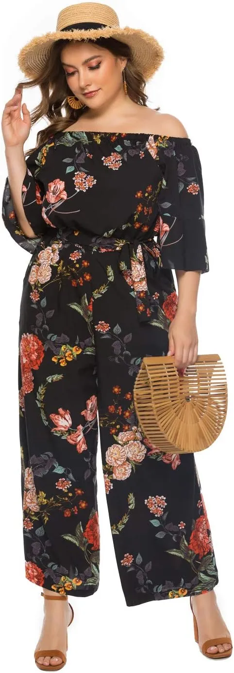Love Welove Fashion Summer Jumpsuits for Women 2025 Floral Off Shoulder Wide Leg One-Piece Romper Casual Dressy Outfit
