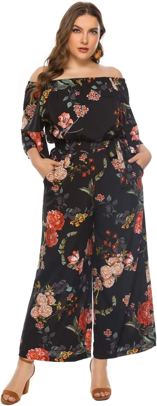 Love Welove Fashion Summer Jumpsuits for Women 2025 Floral Off Shoulder Wide Leg One-Piece Romper Casual Dressy Outfit
